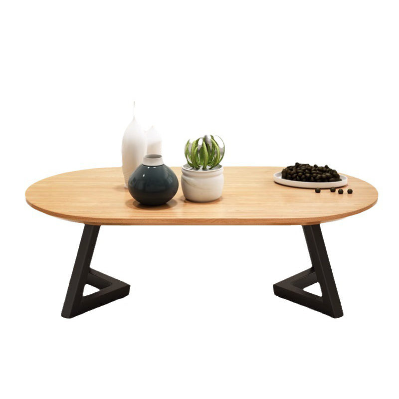 Zeitgenössischer nordischer Holz-Eisen-Oval-Dreieck-Bein-Couchtisch 1-Tablett für Wohnzimmer 