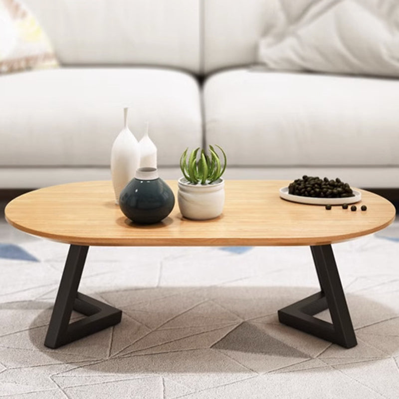 Zeitgenössischer nordischer Holz-Eisen-Oval-Dreieck-Bein-Couchtisch 1-Tablett für Wohnzimmer 