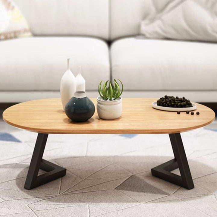 Zeitgenössischer nordischer Holz-Eisen-Oval-Dreieck-Bein-Couchtisch 1-Tablett für Wohnzimmer 