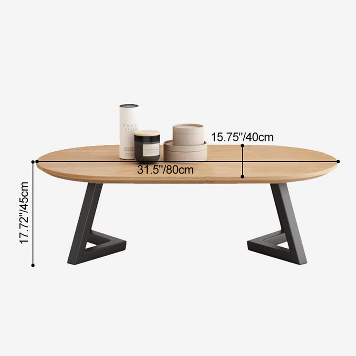 Zeitgenössischer nordischer Holz-Eisen-Oval-Dreieck-Bein-Couchtisch 1-Tablett für Wohnzimmer 