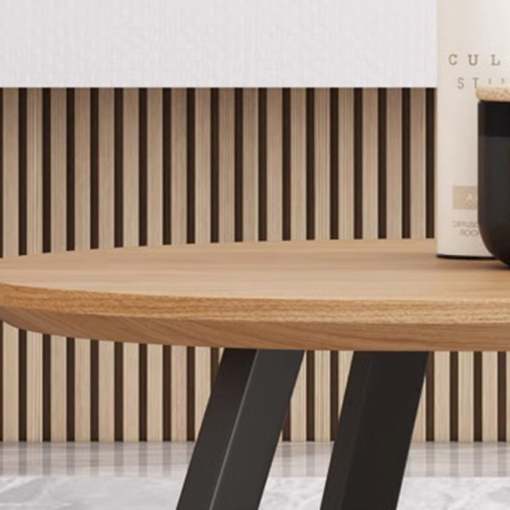 Zeitgenössischer nordischer Holz-Eisen-Oval-Dreieck-Bein-Couchtisch 1-Tablett für Wohnzimmer 