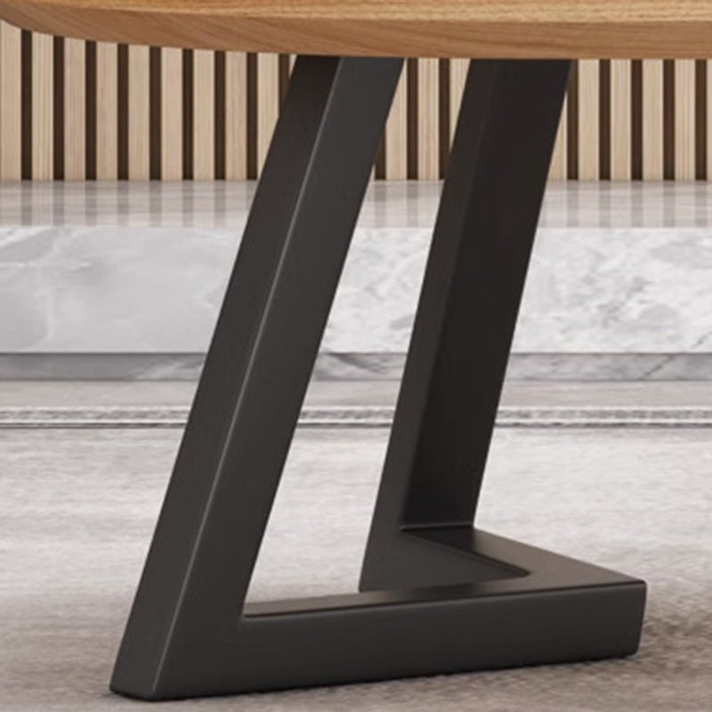 Zeitgenössischer nordischer Holz-Eisen-Oval-Dreieck-Bein-Couchtisch 1-Tablett für Wohnzimmer 
