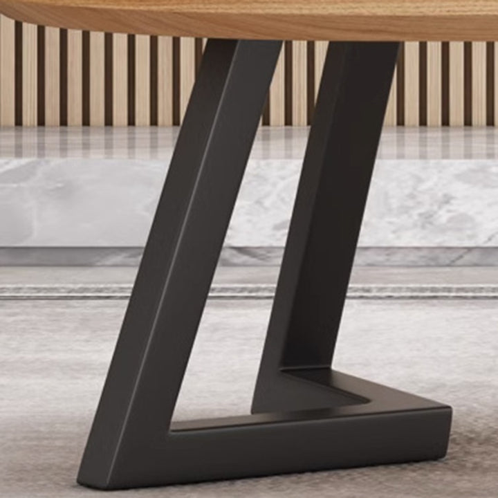 Zeitgenössischer nordischer Holz-Eisen-Oval-Dreieck-Bein-Couchtisch 1-Tablett für Wohnzimmer 