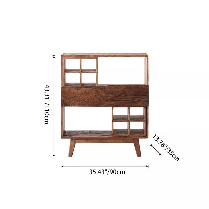Traditional Vintage Camphor Wood Rectangular Console Table Shelf 2-Tier Drawer For Entryway