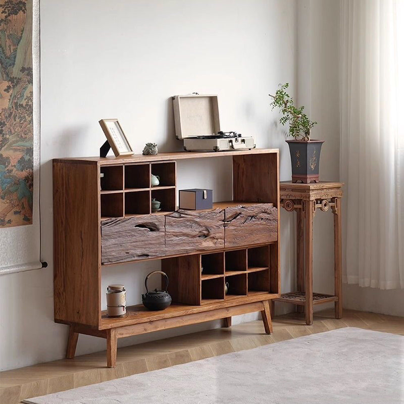 Traditional Vintage Camphor Wood Rectangular Console Table Shelf 2-Tier Drawer For Entryway