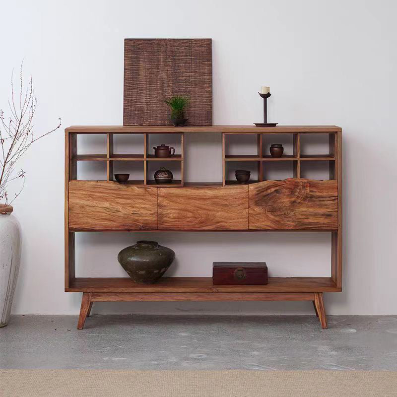 Traditional Vintage Camphor Wood Rectangular Console Table Shelf 2-Tier Drawer For Entryway
