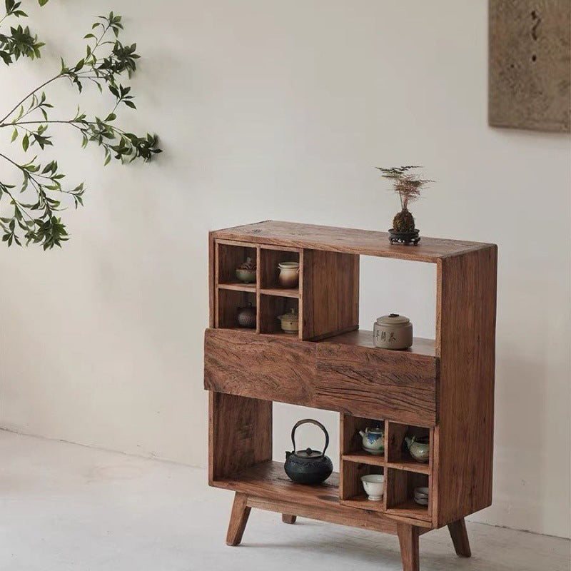 Traditional Vintage Camphor Wood Rectangular Console Table Shelf 2-Tier Drawer For Entryway