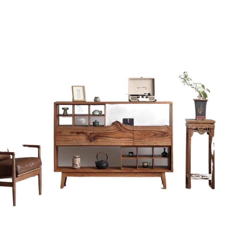 Traditional Vintage Camphor Wood Rectangular Console Table Shelf 2-Tier Drawer For Entryway