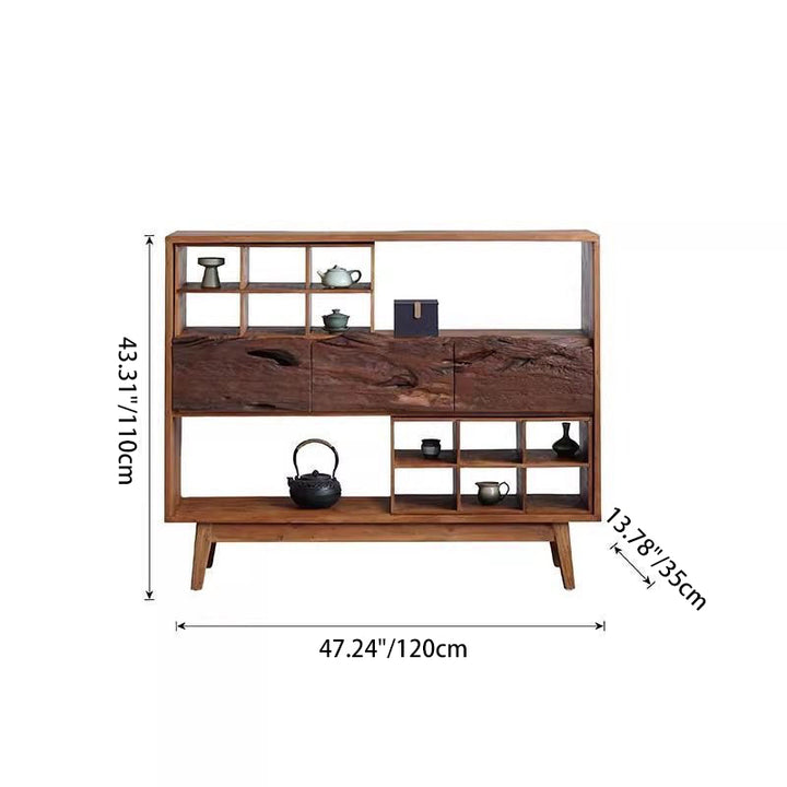 Traditional Vintage Camphor Wood Rectangular Console Table Shelf 2-Tier Drawer For Entryway