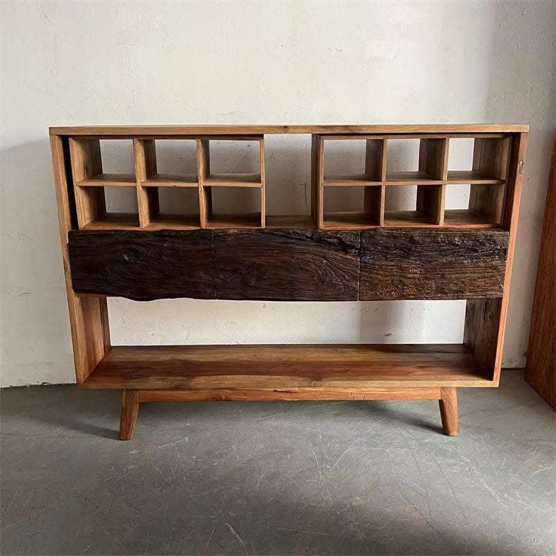 Traditional Vintage Camphor Wood Rectangular Console Table Shelf 2-Tier Drawer For Entryway