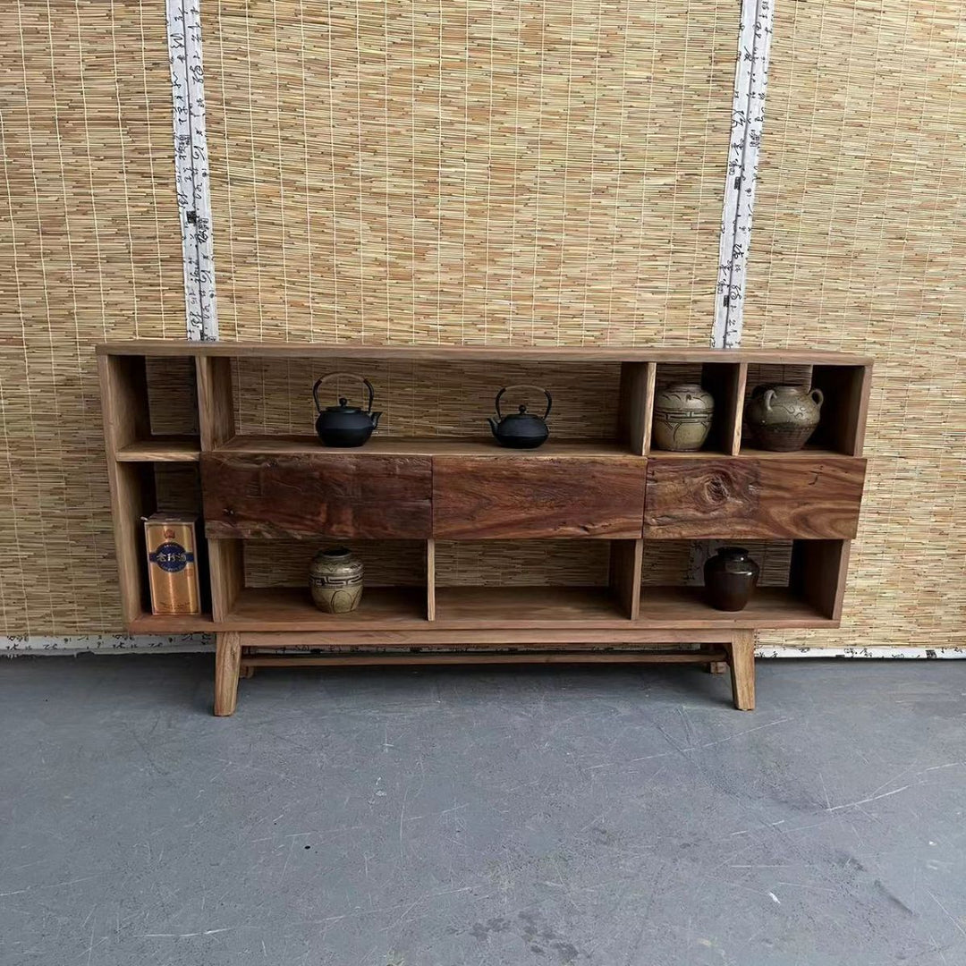 Traditional Vintage Camphor Wood Rectangular Console Table Shelf 2-Tier Drawer For Entryway