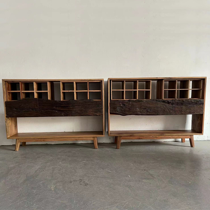 Traditional Vintage Camphor Wood Rectangular Console Table Shelf 2-Tier Drawer For Entryway