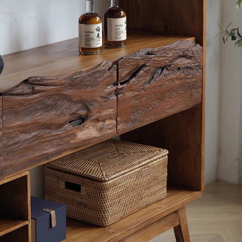 Traditional Vintage Camphor Wood Rectangular Console Table Shelf 2-Tier Drawer For Entryway