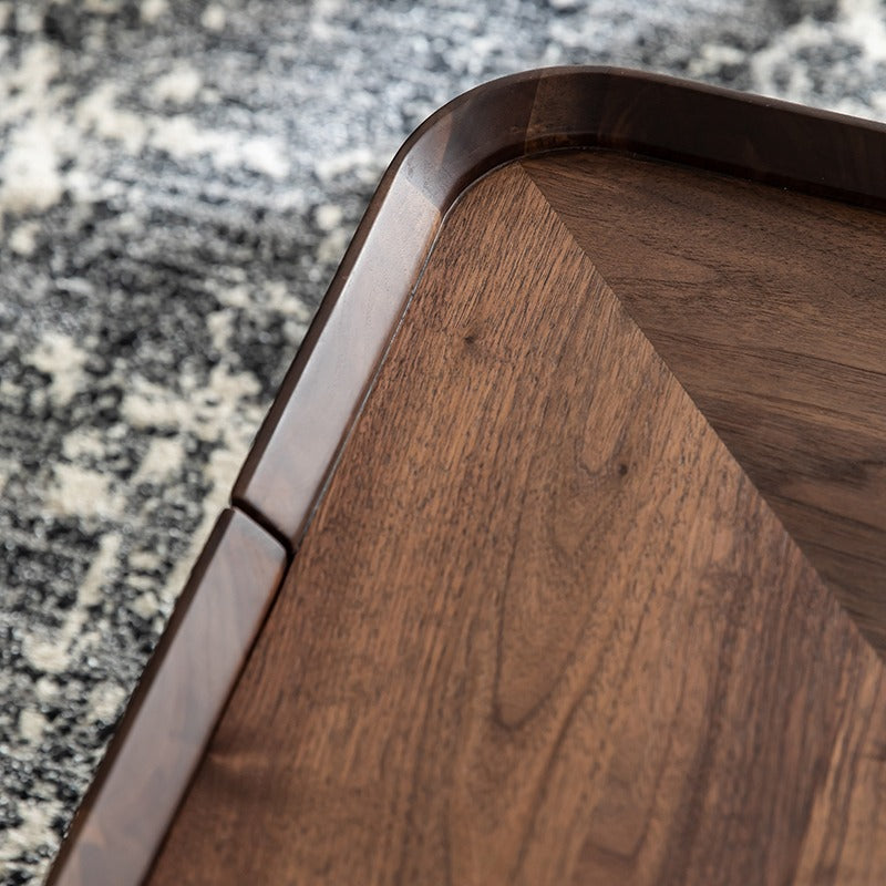 Mesa de café cuadrada contemporánea escandinava de madera de caucho con 2 cajones para sala de estar 
