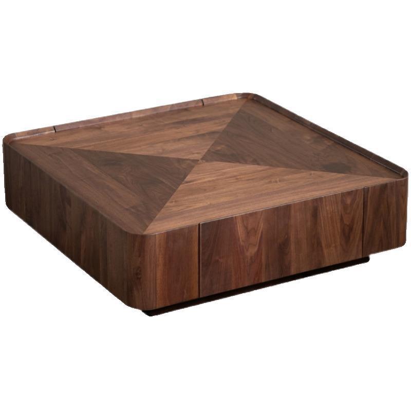 Contemporary Scandinavian Walnut Square Coffee Table 2-Drawer For Living Room