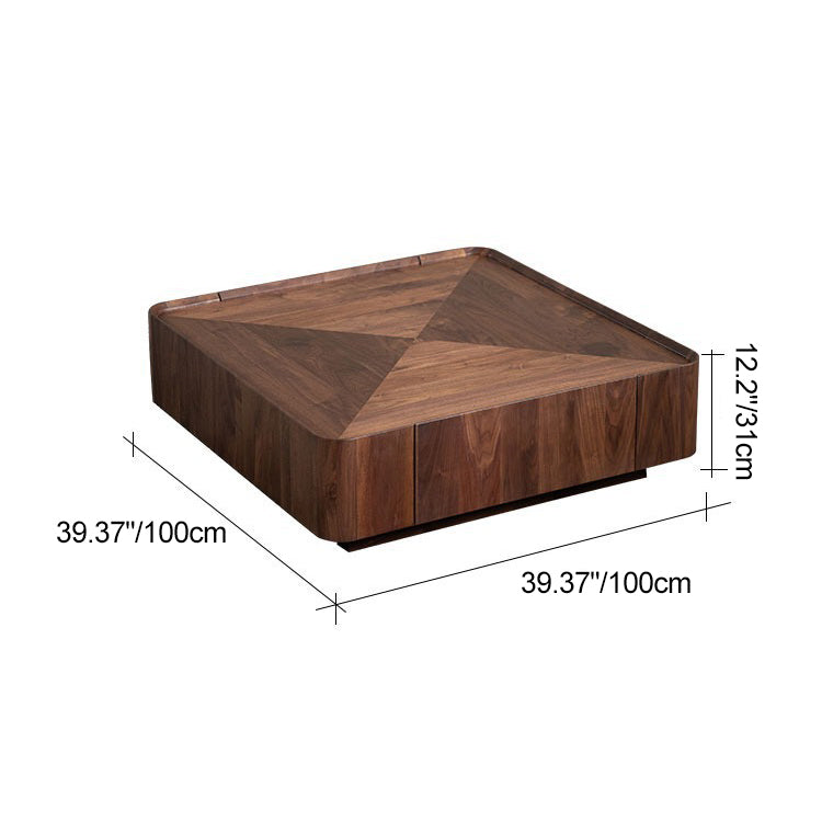 Mesa de café cuadrada contemporánea escandinava de madera de caucho con 2 cajones para sala de estar 