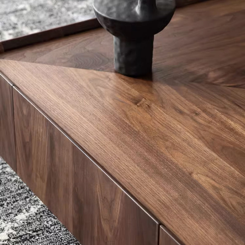 Contemporary Scandinavian Walnut Square Coffee Table 2-Drawer For Living Room