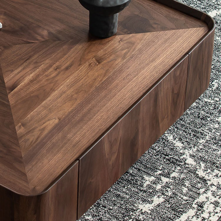 Contemporary Scandinavian Walnut Square Coffee Table 2-Drawer For Living Room