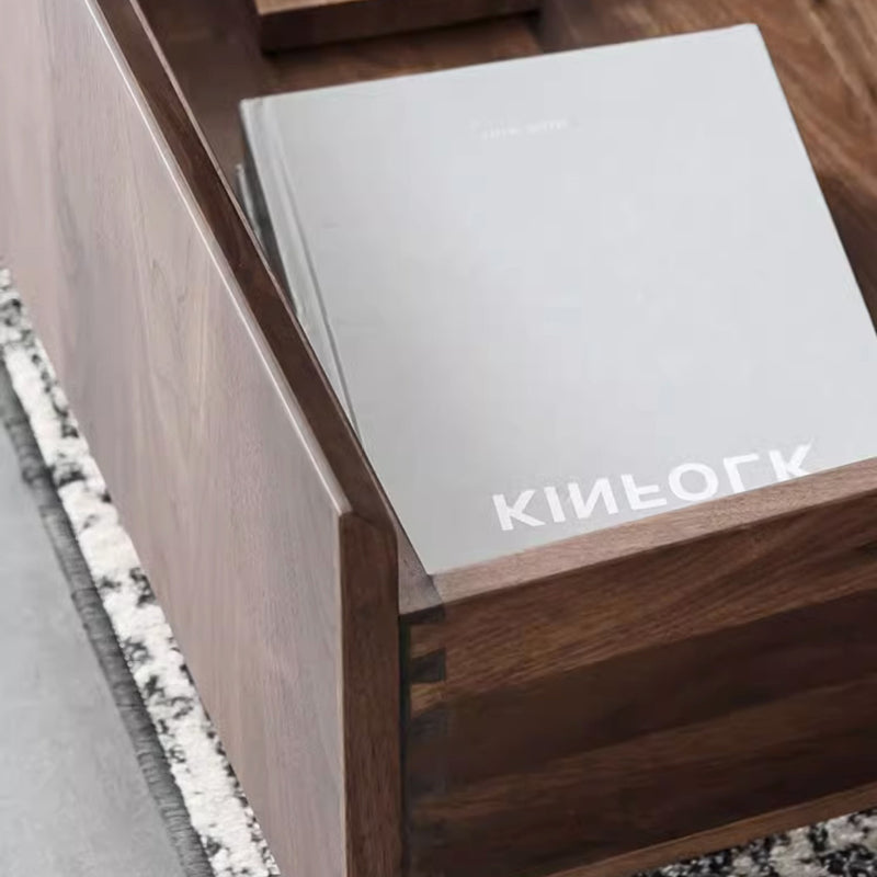 Contemporary Scandinavian Walnut Square Coffee Table 2-Drawer For Living Room