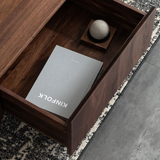 Contemporary Scandinavian Walnut Square Coffee Table 2-Drawer For Living Room
