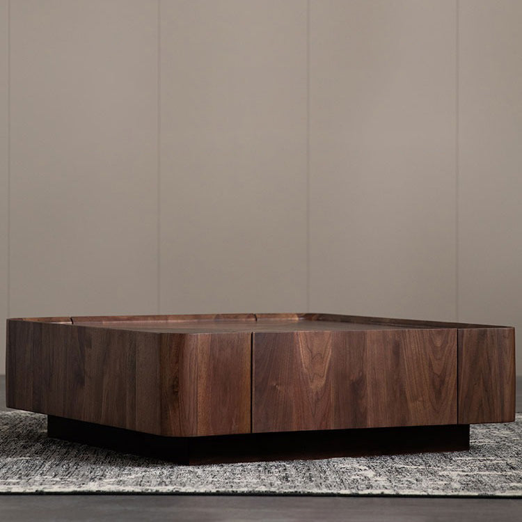 Mesa de café cuadrada contemporánea escandinava de madera de caucho con 2 cajones para sala de estar 