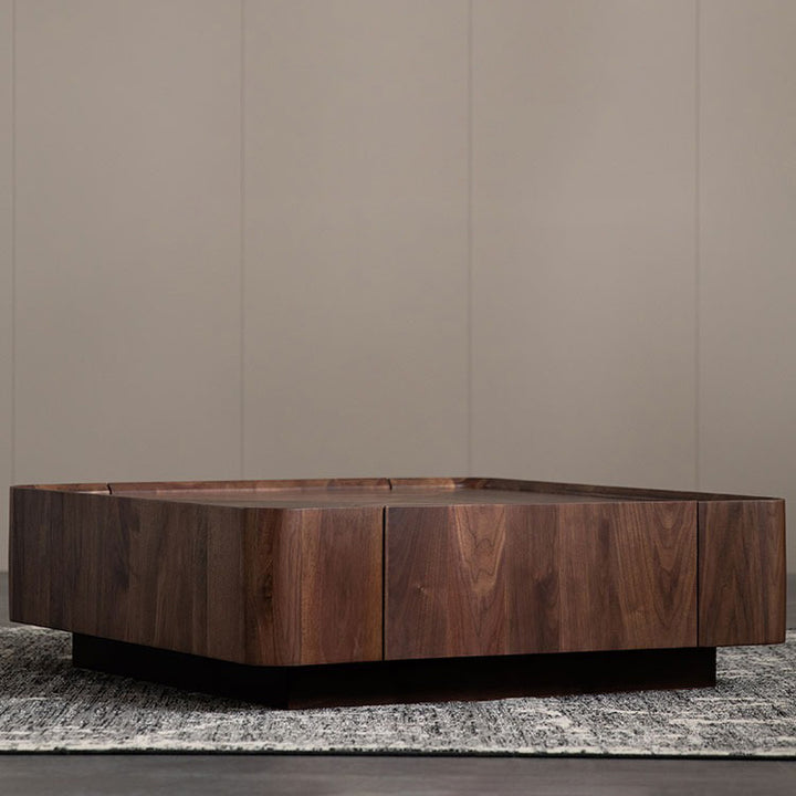 Mesa de café cuadrada contemporánea escandinava de madera de caucho con 2 cajones para sala de estar 