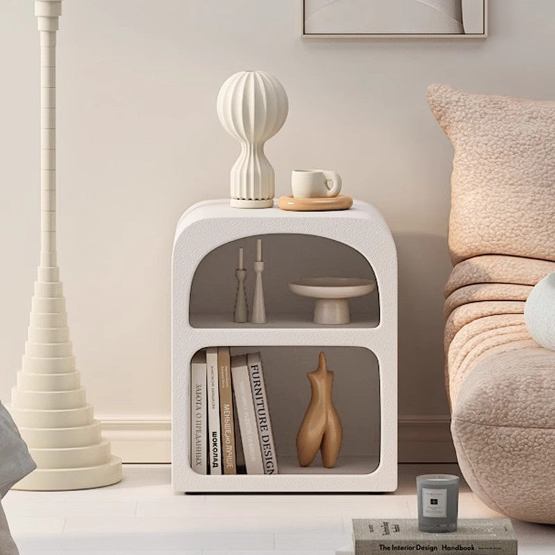 Modern Simplicity MDF Grainy Square Arched Door Nightstand 2-Tier Storage For Bedside
