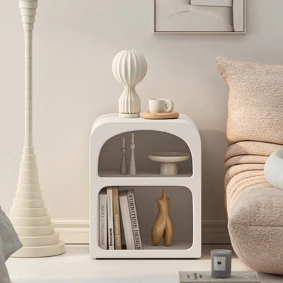 Modern Simplicity MDF Grainy Square Arched Door Nightstand 2-Tier Storage For Bedside