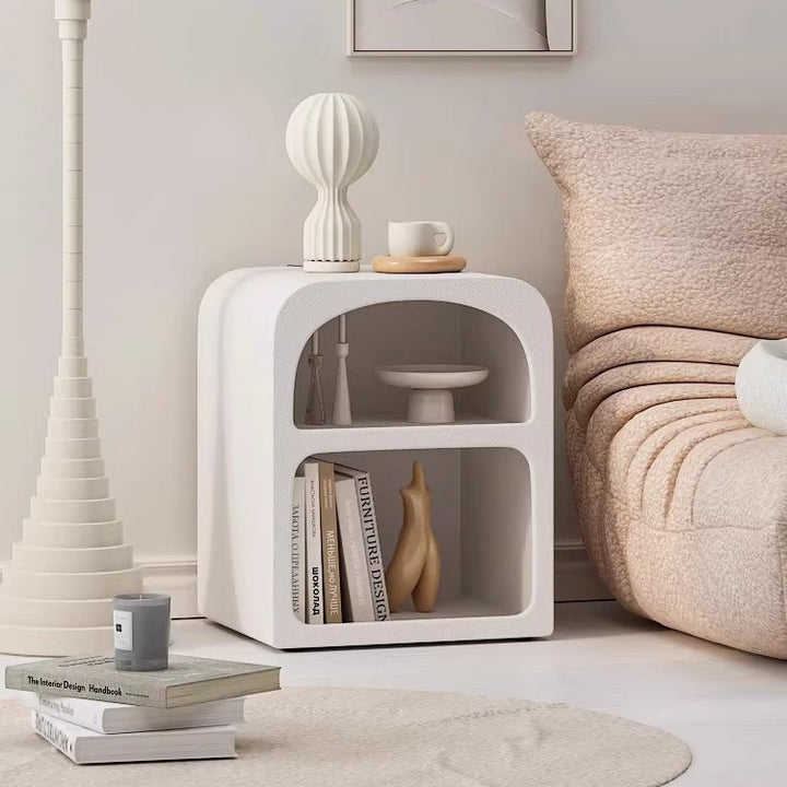 Modern Simplicity MDF Grainy Square Arched Door Nightstand 2-Tier Storage For Bedside