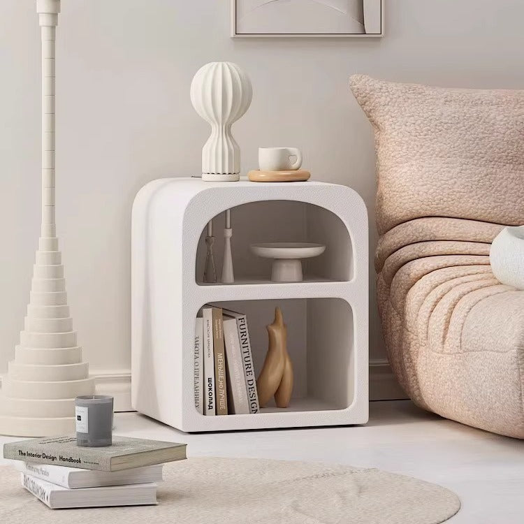 Modern Simplicity MDF Grainy Square Arched Door Nightstand 2-Tier Storage For Bedside