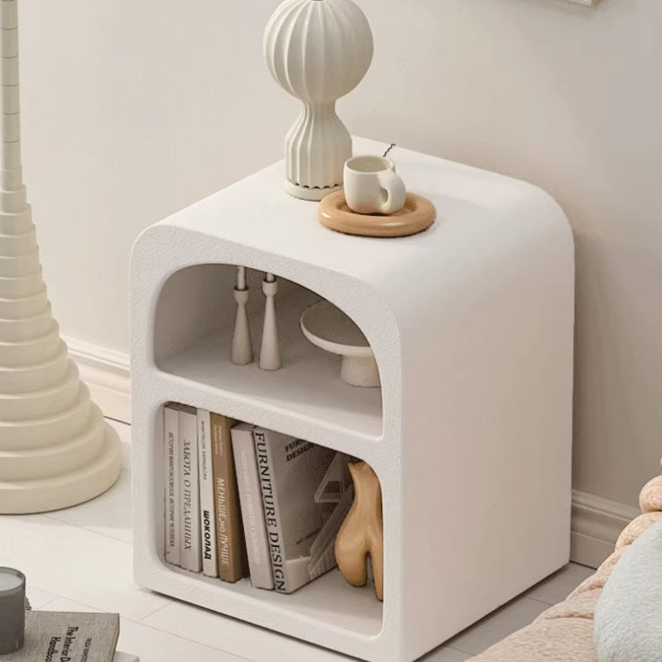 Modern Simplicity MDF Grainy Square Arched Door Nightstand 2-Tier Storage For Bedside