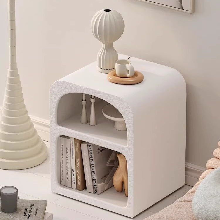 Modern Simplicity MDF Grainy Square Arched Door Nightstand 2-Tier Storage For Bedside