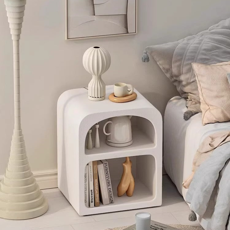 Modern Simplicity MDF Grainy Square Arched Door Nightstand 2-Tier Storage For Bedside