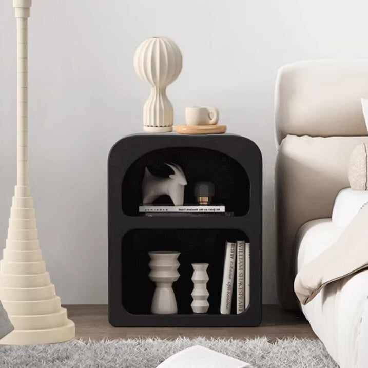 Modern Simplicity MDF Grainy Square Arched Door Nightstand 2-Tier Storage For Bedside