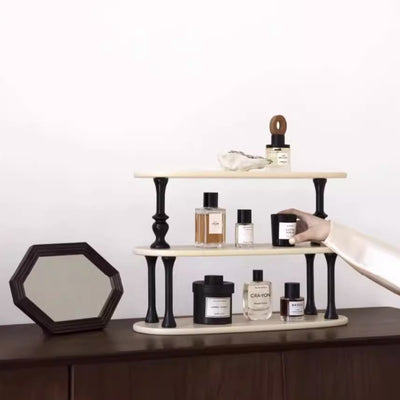 Traditional French MDF Wood Oval Roman Column Side Table Storage Shelf 3-Tier For Bedroom