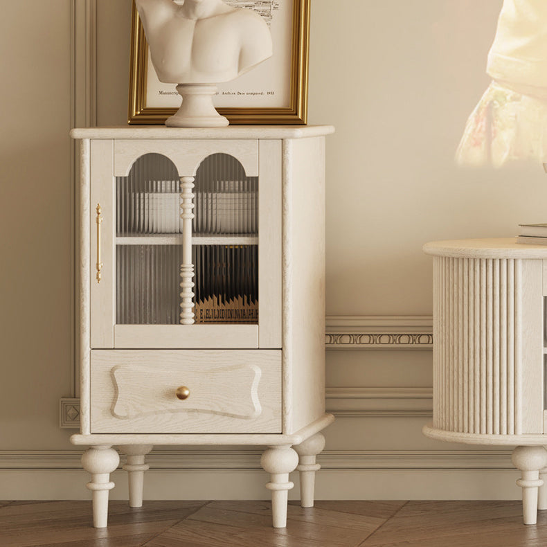 Traditional French Oak Striped Glass Arched Door Roman Column Rectangular Side Table 2/3 Tier Cabinet For Living Room