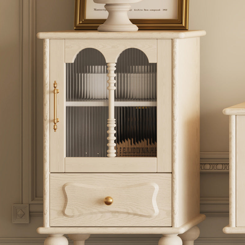 Traditional French Oak Striped Glass Arched Door Roman Column Rectangular Side Table 2/3 Tier Cabinet For Living Room