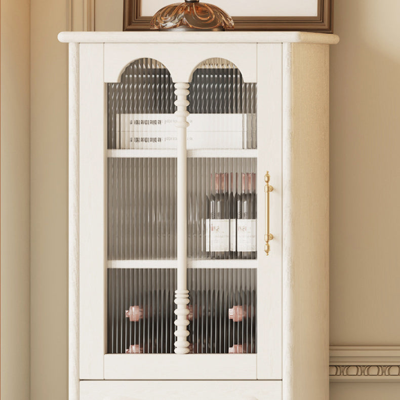 Traditional French Oak Striped Glass Arched Door Roman Column Rectangular Side Table 2/3 Tier Cabinet For Living Room