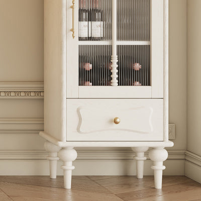 Traditional French Oak Striped Glass Arched Door Roman Column Rectangular Side Table 2/3 Tier Cabinet For Living Room