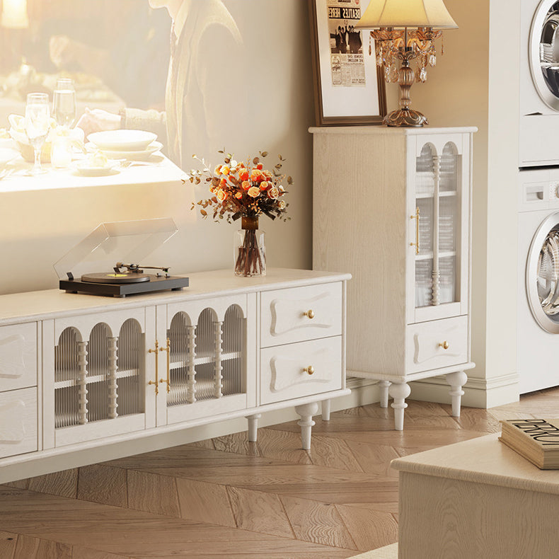 Traditional French Oak Striped Glass Arched Door Roman Column Rectangular Side Table 2/3 Tier Cabinet For Living Room