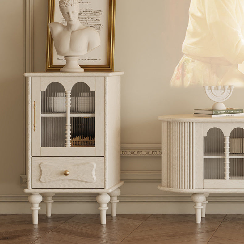 Traditional French Oak Striped Glass Arched Door Roman Column Rectangular Side Table 2/3 Tier Cabinet For Living Room
