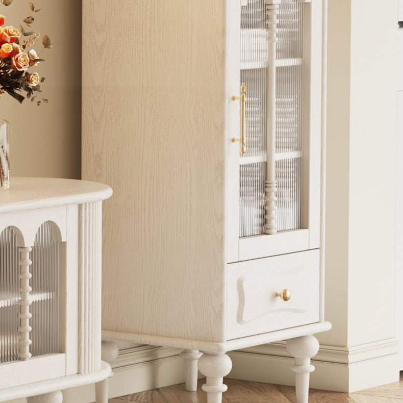 Traditional French Oak Striped Glass Arched Door Roman Column Rectangular Side Table 2/3 Tier Cabinet For Living Room