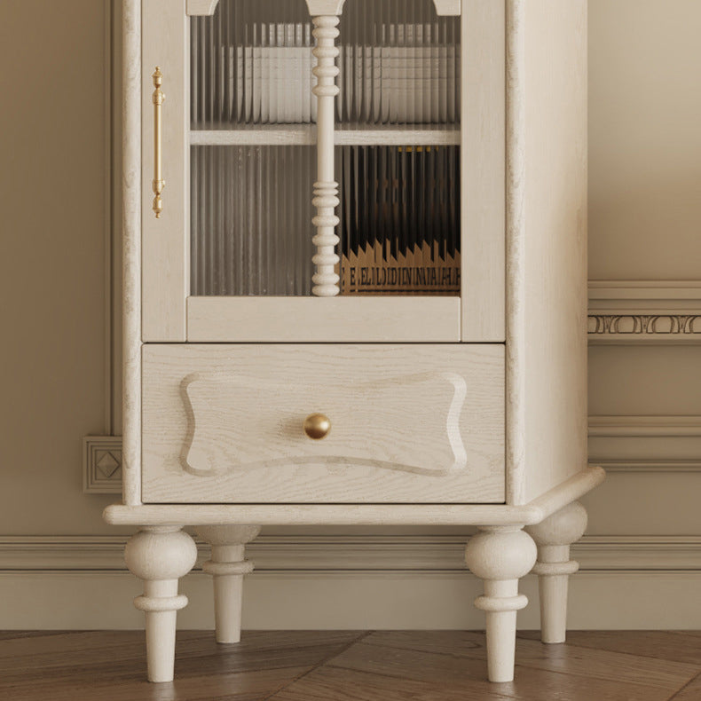 Traditional French Oak Striped Glass Arched Door Roman Column Rectangular Side Table 2/3 Tier Cabinet For Living Room