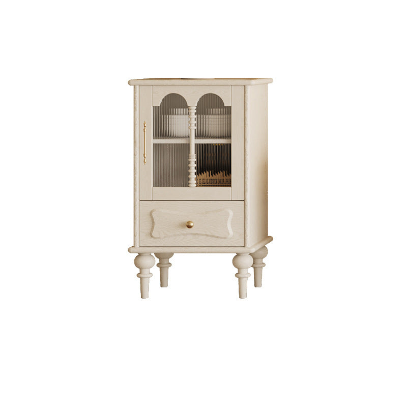 Traditional French Oak Striped Glass Arched Door Roman Column Rectangular Side Table 2/3 Tier Cabinet For Living Room