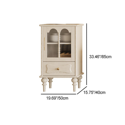 Traditional French Oak Striped Glass Arched Door Roman Column Rectangular Side Table 2/3 Tier Cabinet For Living Room