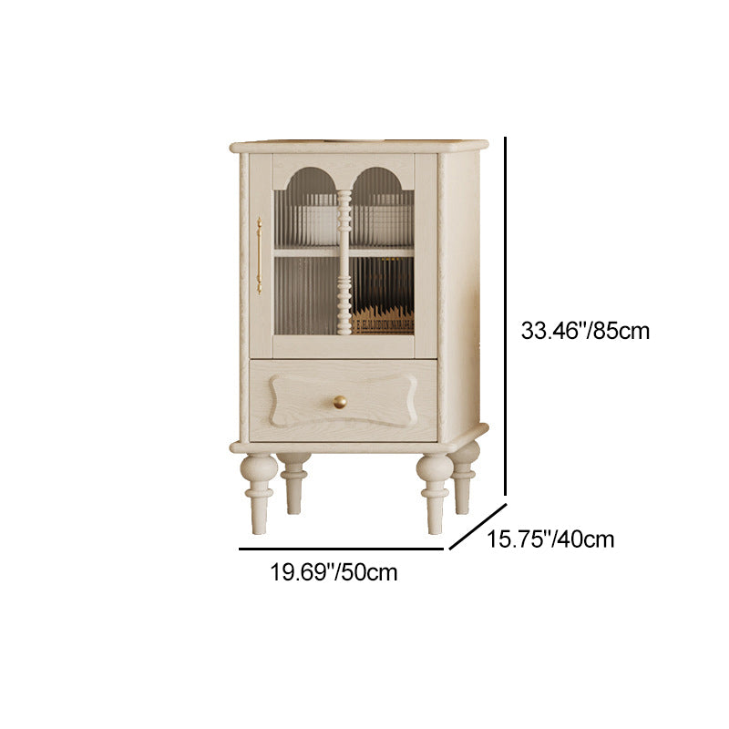 Traditional French Oak Striped Glass Arched Door Roman Column Rectangular Side Table 2/3 Tier Cabinet For Living Room
