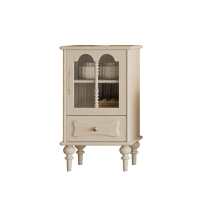 Traditional French Oak Striped Glass Arched Door Roman Column Rectangular Side Table 2/3 Tier Cabinet For Living Room