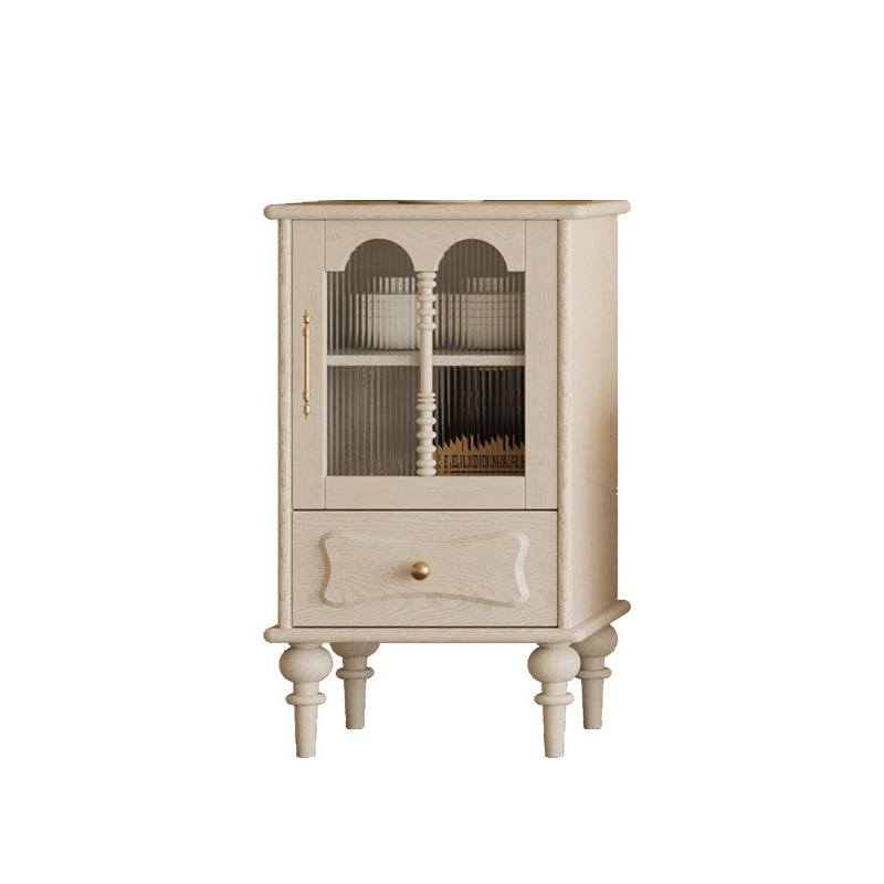 Traditional French Oak Striped Glass Arched Door Roman Column Rectangular Side Table 2/3 Tier Cabinet For Living Room