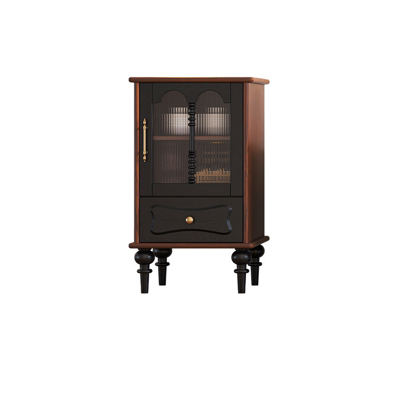 Traditional French Oak Striped Glass Arched Door Roman Column Rectangular Side Table 2/3 Tier Cabinet For Living Room