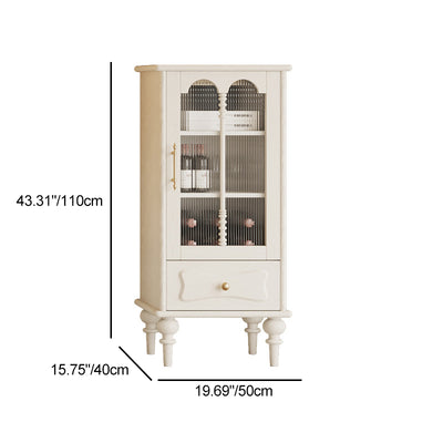 Traditional French Oak Striped Glass Arched Door Roman Column Rectangular Side Table 2/3 Tier Cabinet For Living Room